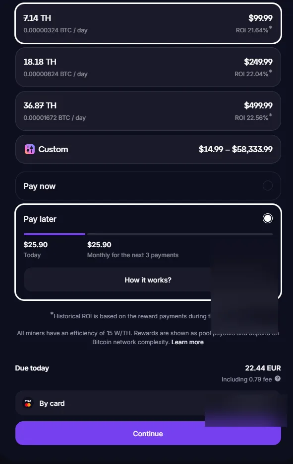 GoMining miner creation screen