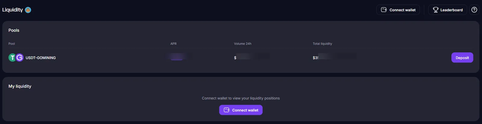 GoMining liquidity pool dashboard